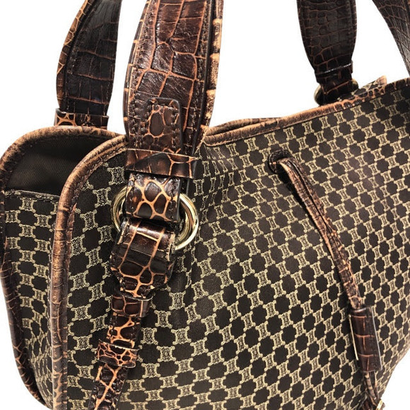 Celine Macadam Pattern Canvas Leather Tote Handbag Brown - Picture 4 of 10